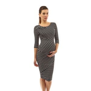 Mama Striped Elbow Sleeve Maternity Dress